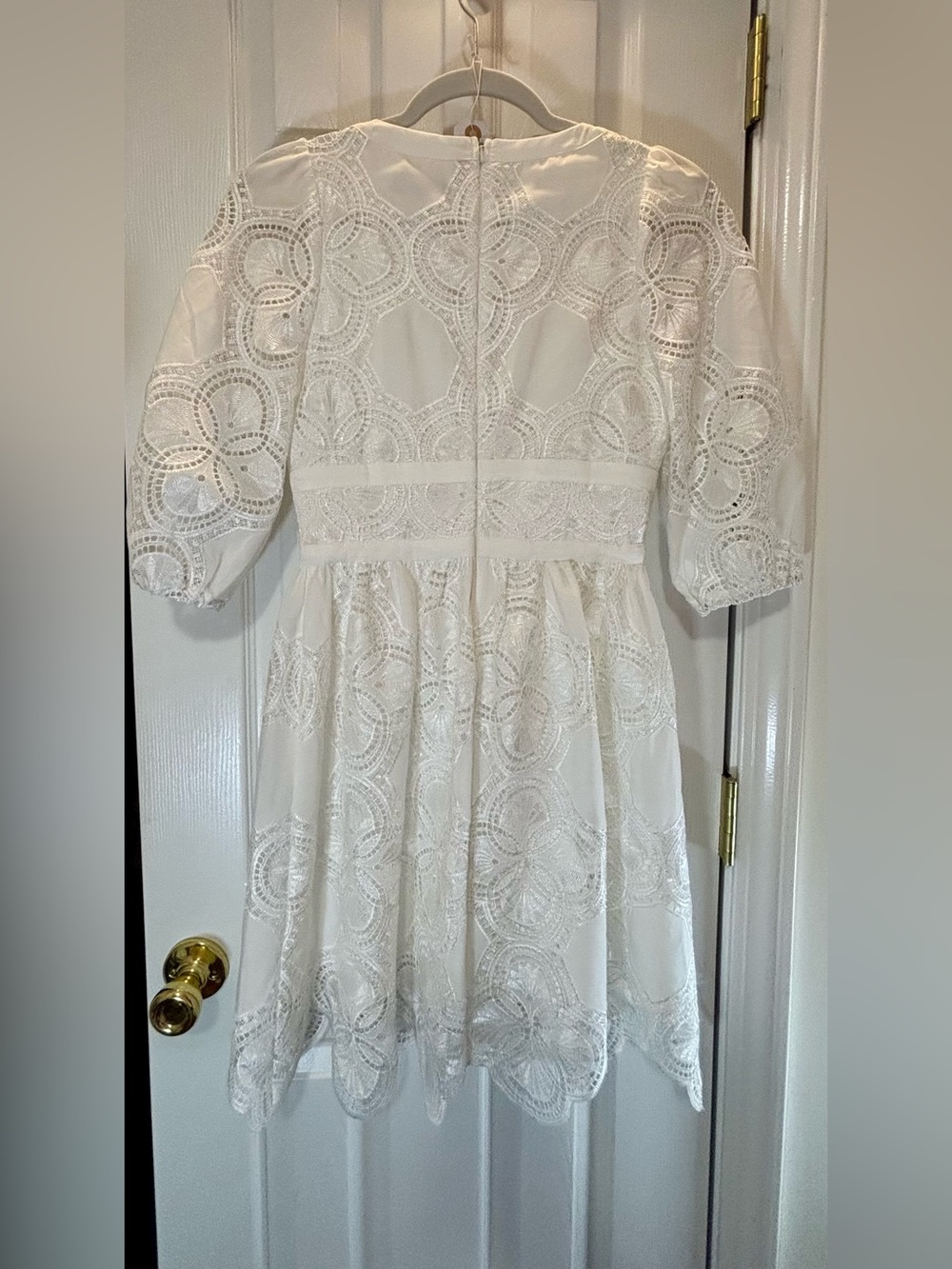 Minuet Womens Deep V Neck Lace Mini Dress White Boutique Size S - Picture 6 of 11
